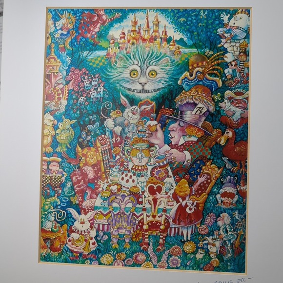 Bill Bell Double Signed & Matted Tea Party 2 Alice In Wonderland‎ Art Print - Picture 12 of 14